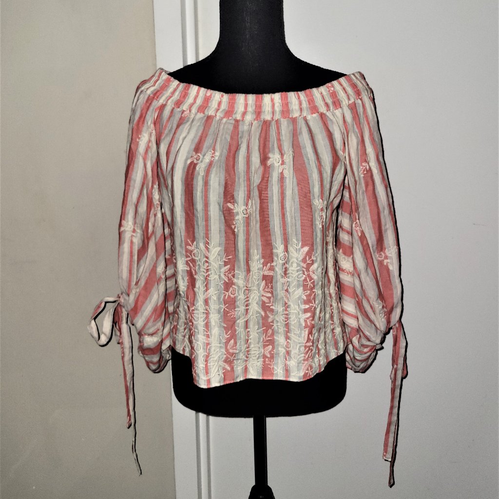 Nwt! Misa Embroidered Boat-Neck/Off-Shoulder Boho Top - Xs